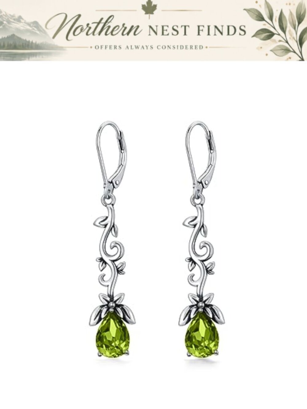 925 Sterling Silver Oxidized Branch Dangle Drop Leverback Earrings 8x6mm Crystal